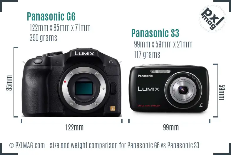 Panasonic G6 vs Panasonic S3 size comparison