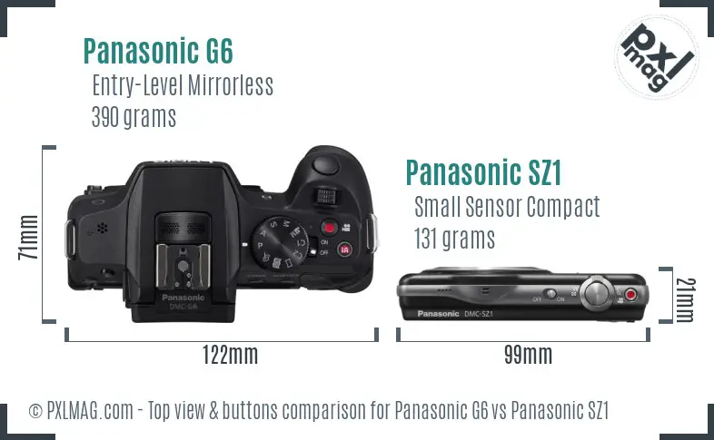 Panasonic G6 vs Panasonic SZ1 top view buttons comparison