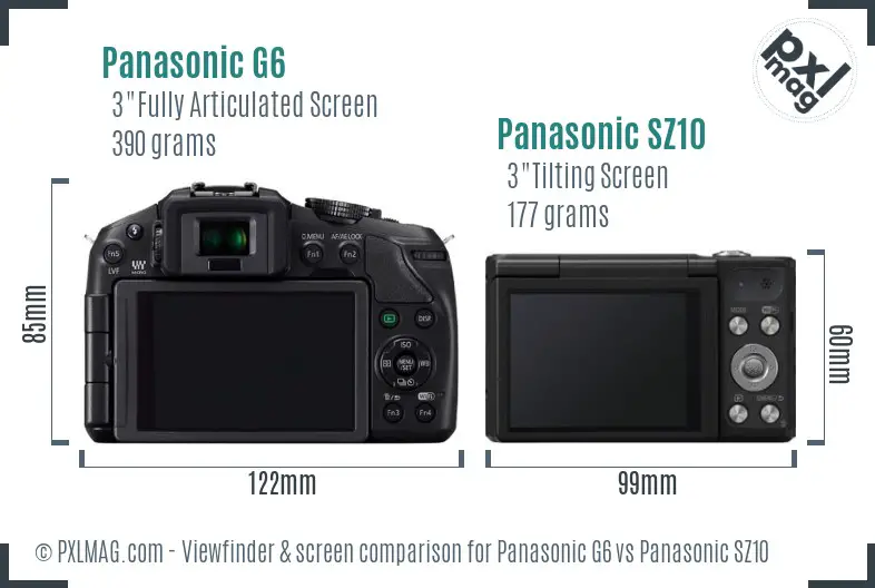 Panasonic G6 vs Panasonic SZ10 Screen and Viewfinder comparison