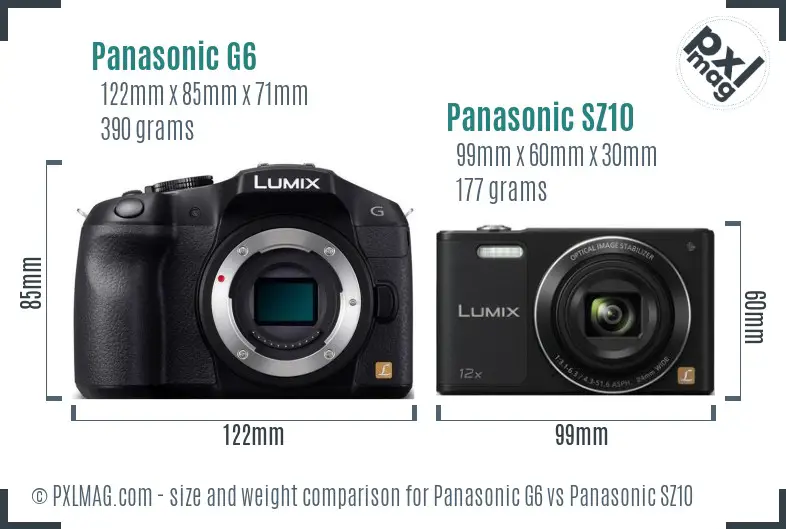 Panasonic G6 vs Panasonic SZ10 size comparison