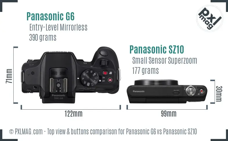 Panasonic G6 vs Panasonic SZ10 top view buttons comparison