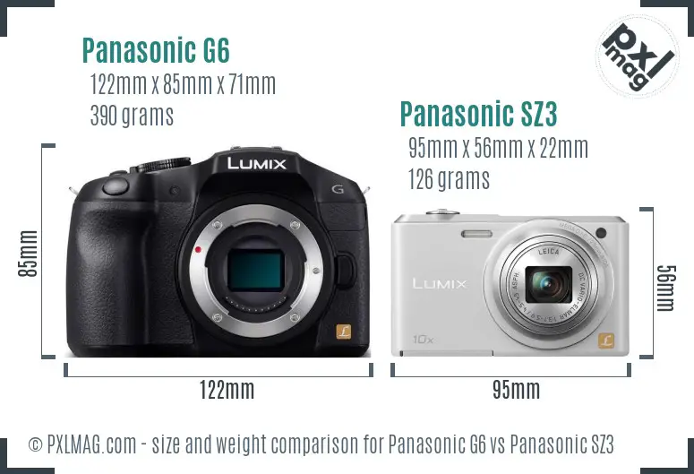 Panasonic G6 vs Panasonic SZ3 size comparison