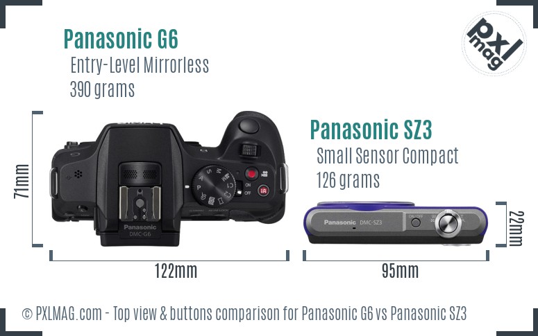 Panasonic G6 vs Panasonic SZ3 top view buttons comparison