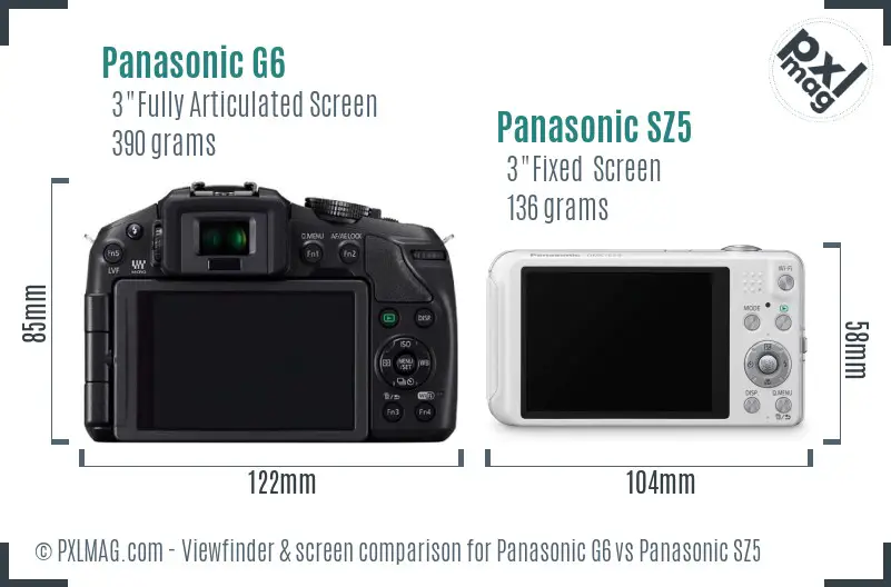 Panasonic G6 vs Panasonic SZ5 Screen and Viewfinder comparison