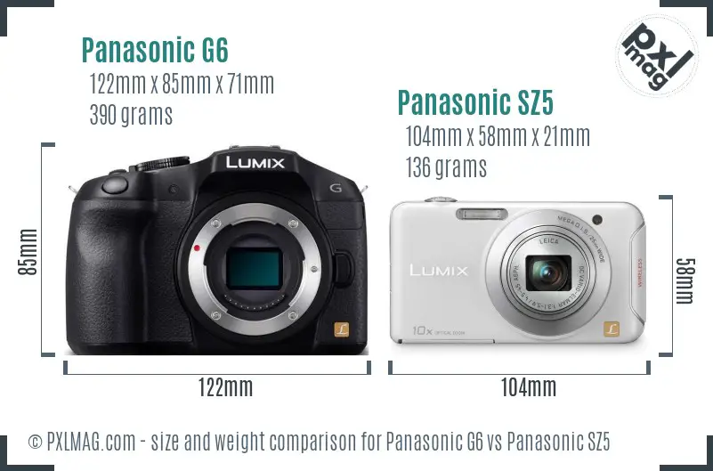 Panasonic G6 vs Panasonic SZ5 size comparison