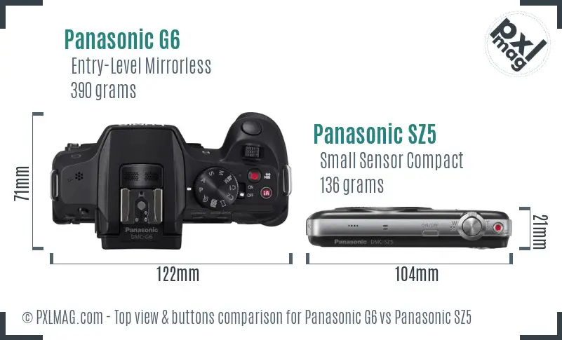 Panasonic G6 vs Panasonic SZ5 top view buttons comparison