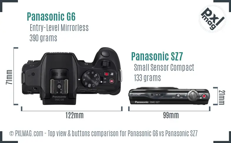Panasonic G6 vs Panasonic SZ7 top view buttons comparison