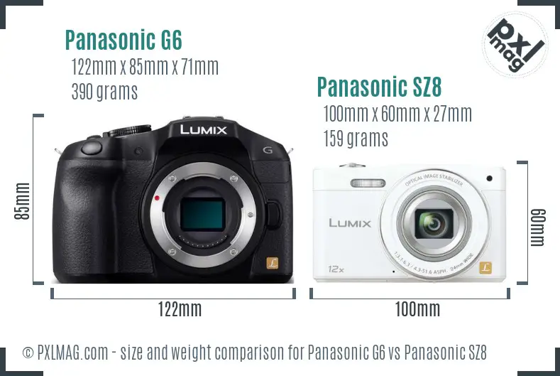 Panasonic G6 vs Panasonic SZ8 size comparison