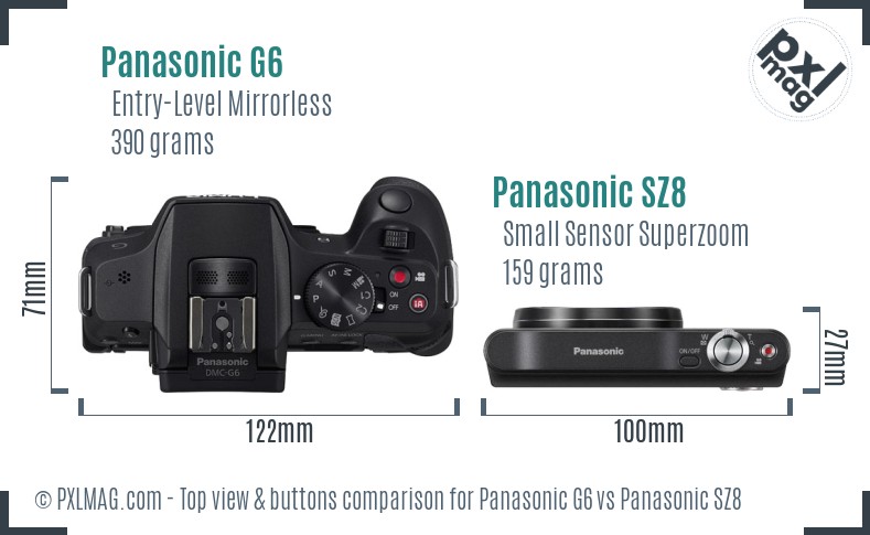 Panasonic G6 vs Panasonic SZ8 top view buttons comparison