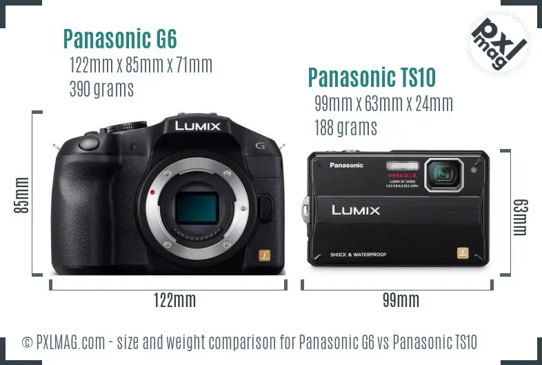 Panasonic G6 vs Panasonic TS10 size comparison