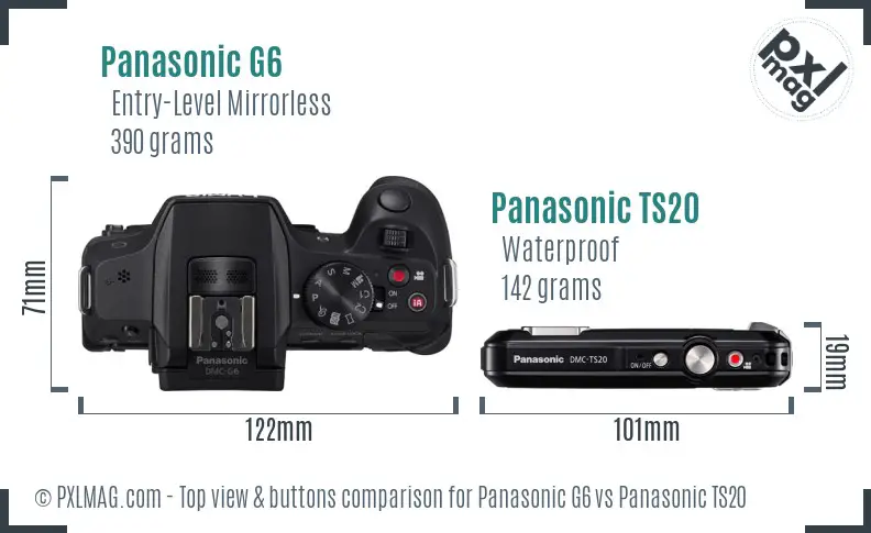 Panasonic G6 vs Panasonic TS20 top view buttons comparison