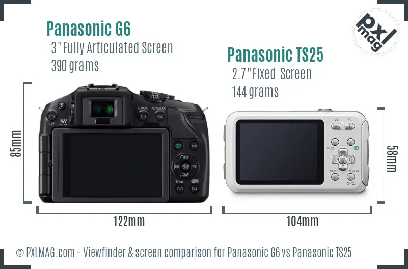 Panasonic G6 vs Panasonic TS25 Screen and Viewfinder comparison