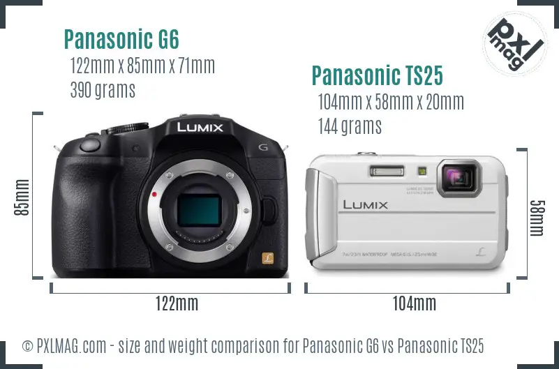 Panasonic G6 vs Panasonic TS25 size comparison