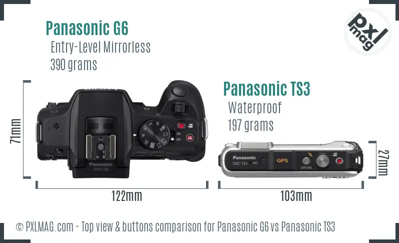 Panasonic G6 vs Panasonic TS3 top view buttons comparison