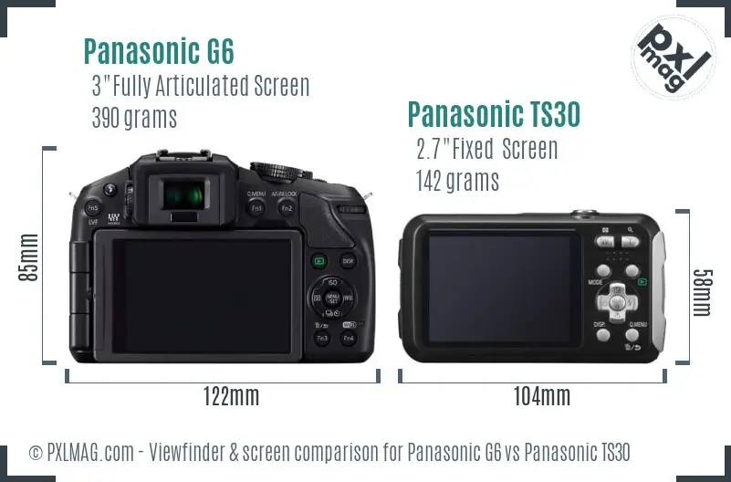 Panasonic G6 vs Panasonic TS30 Screen and Viewfinder comparison
