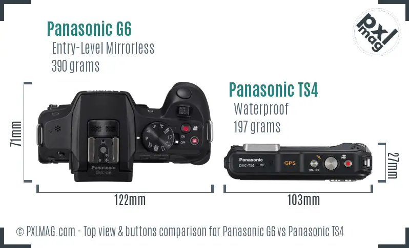 Panasonic G6 vs Panasonic TS4 top view buttons comparison