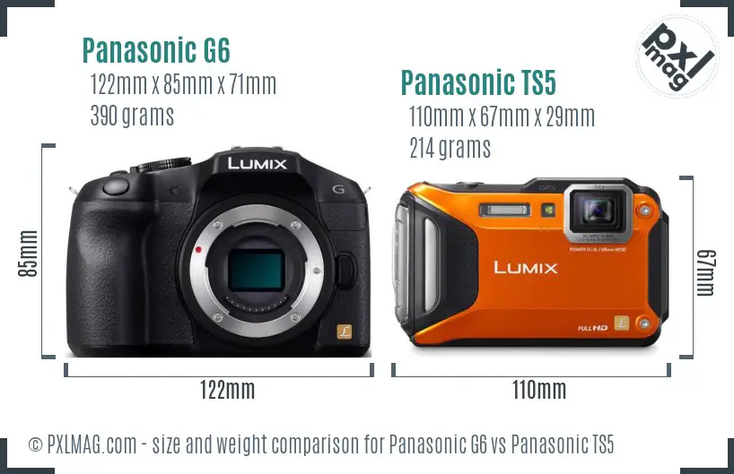 Panasonic G6 vs Panasonic TS5 size comparison