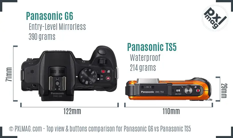 Panasonic G6 vs Panasonic TS5 top view buttons comparison