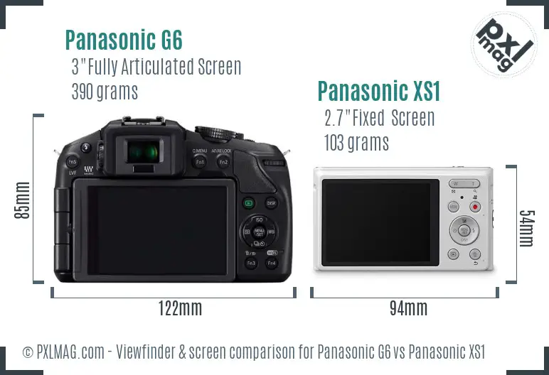 Panasonic G6 vs Panasonic XS1 Screen and Viewfinder comparison
