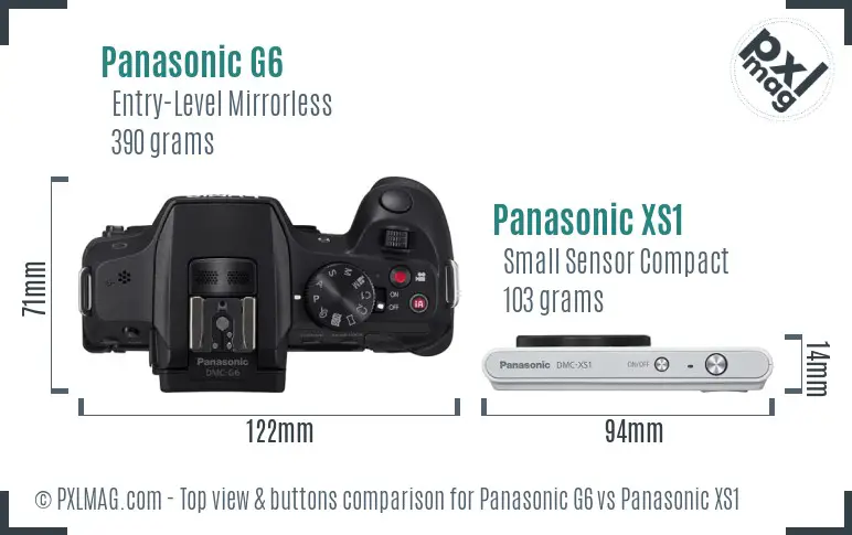 Panasonic G6 vs Panasonic XS1 top view buttons comparison