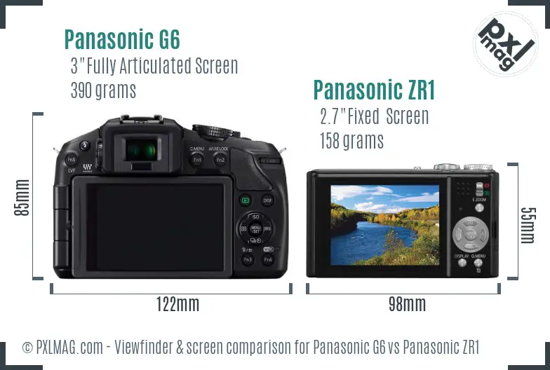Panasonic G6 vs Panasonic ZR1 Screen and Viewfinder comparison