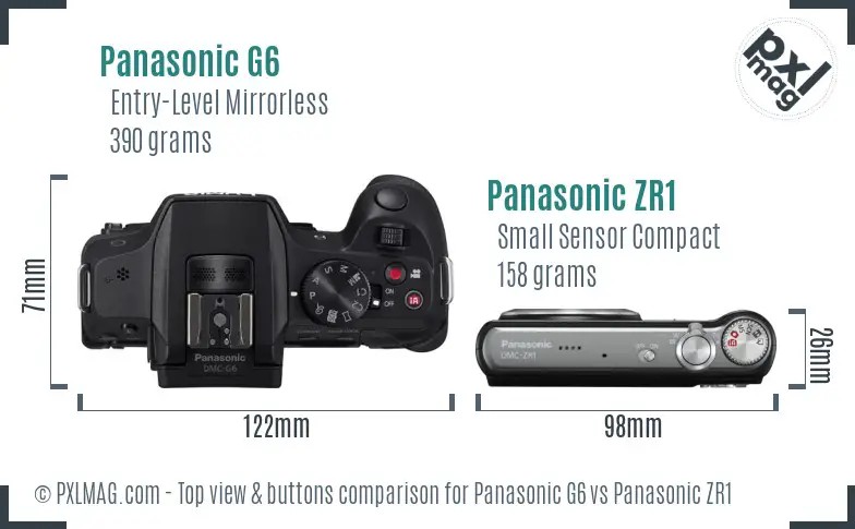 Panasonic G6 vs Panasonic ZR1 top view buttons comparison
