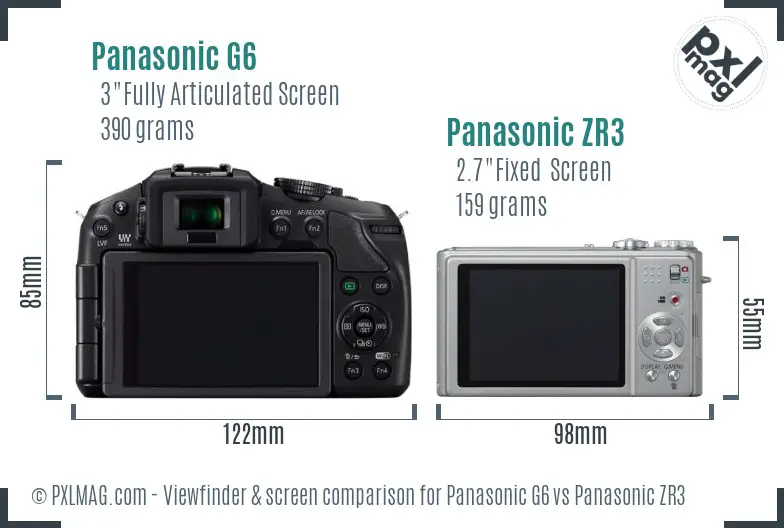 Panasonic G6 vs Panasonic ZR3 Screen and Viewfinder comparison
