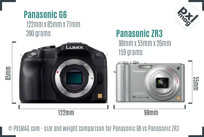 Panasonic G6 vs Panasonic ZR3 size comparison