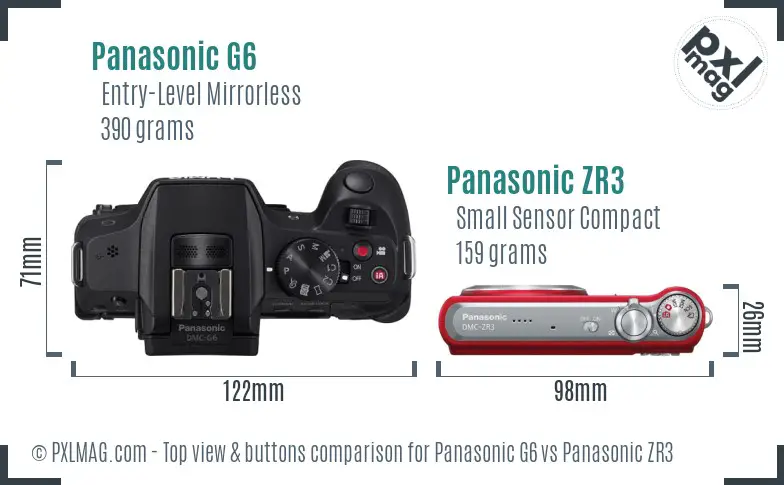 Panasonic G6 vs Panasonic ZR3 top view buttons comparison