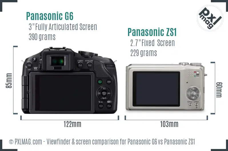 Panasonic G6 vs Panasonic ZS1 Screen and Viewfinder comparison
