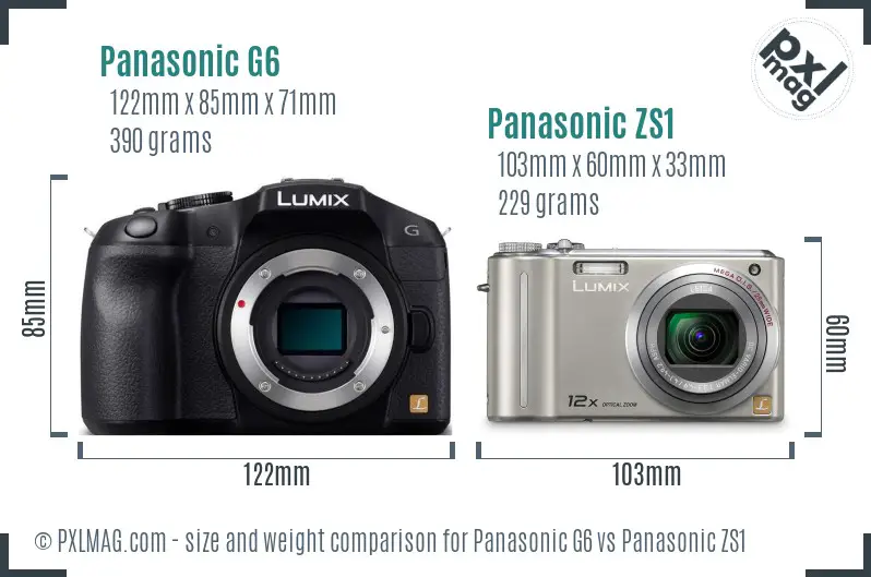 Panasonic G6 vs Panasonic ZS1 size comparison