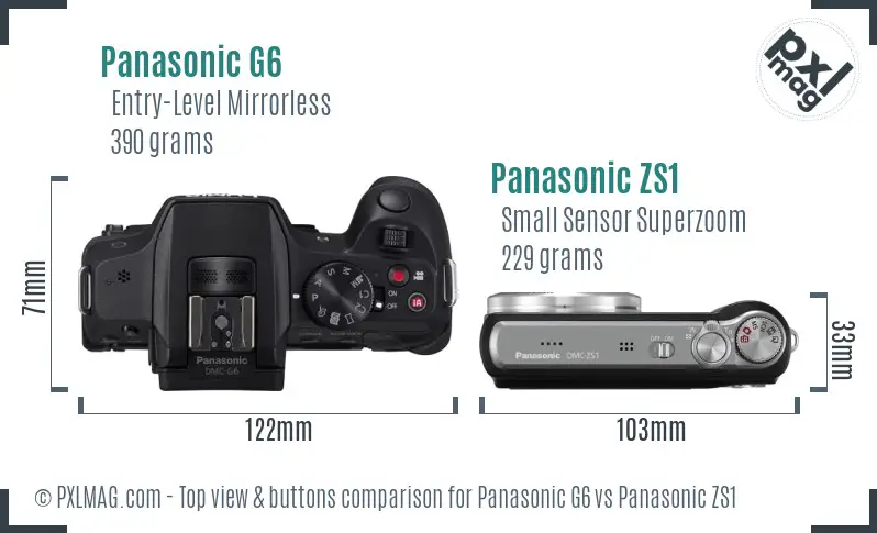 Panasonic G6 vs Panasonic ZS1 top view buttons comparison
