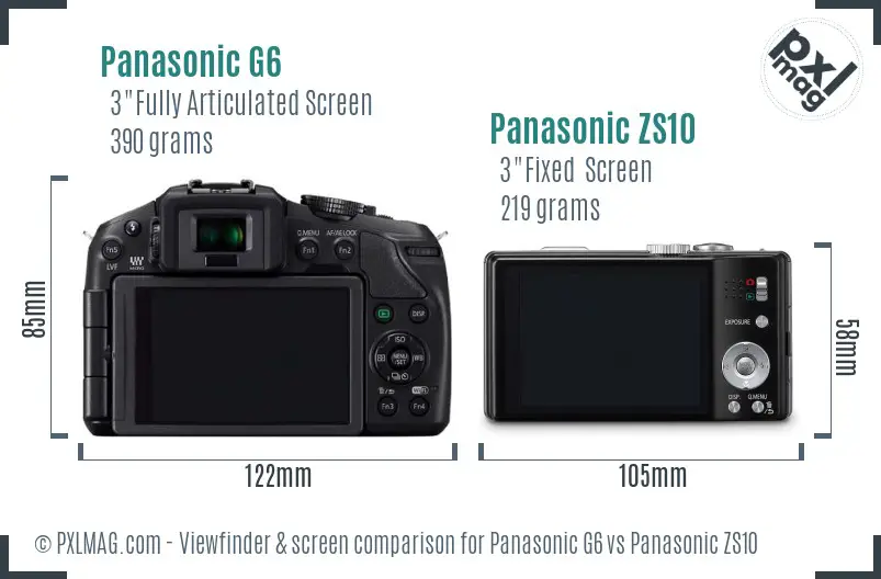 Panasonic G6 vs Panasonic ZS10 Screen and Viewfinder comparison