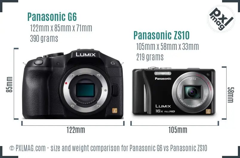 Panasonic G6 vs Panasonic ZS10 size comparison