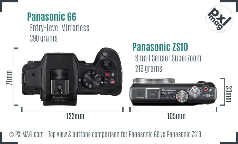 Panasonic G6 vs Panasonic ZS10 top view buttons comparison