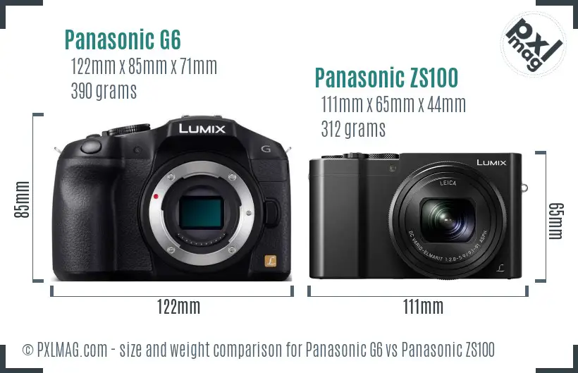 Panasonic G6 vs Panasonic ZS100 size comparison