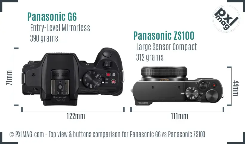 Panasonic G6 vs Panasonic ZS100 top view buttons comparison