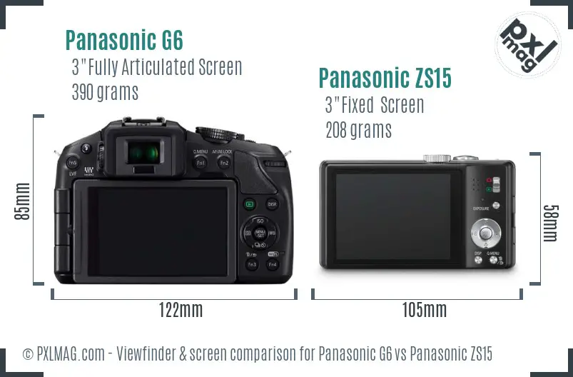 Panasonic G6 vs Panasonic ZS15 Screen and Viewfinder comparison