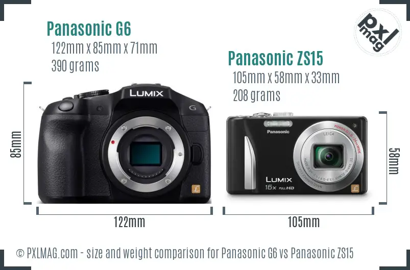 Panasonic G6 vs Panasonic ZS15 size comparison