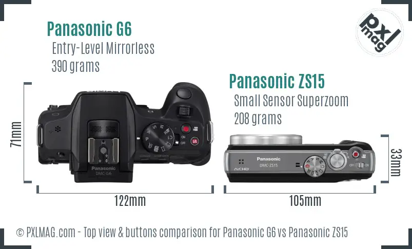 Panasonic G6 vs Panasonic ZS15 top view buttons comparison