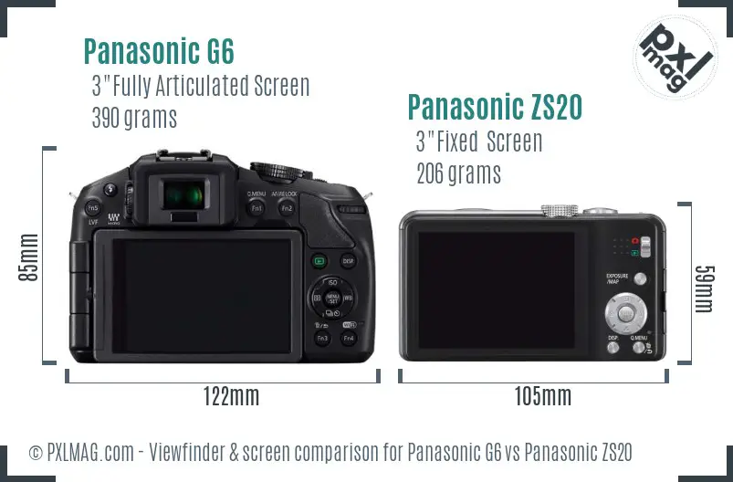 Panasonic G6 vs Panasonic ZS20 Screen and Viewfinder comparison