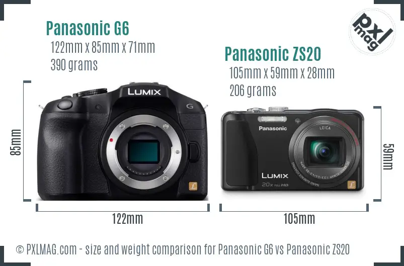 Panasonic G6 vs Panasonic ZS20 size comparison
