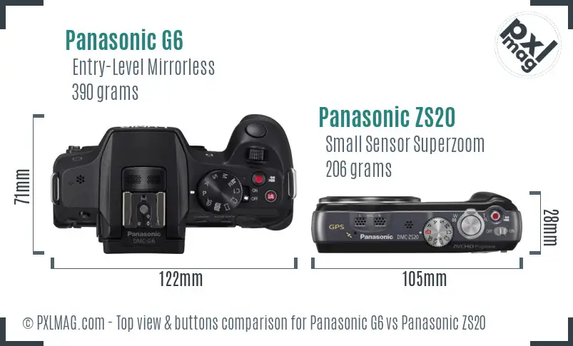 Panasonic G6 vs Panasonic ZS20 top view buttons comparison