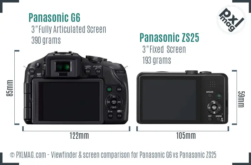 Panasonic G6 vs Panasonic ZS25 Screen and Viewfinder comparison