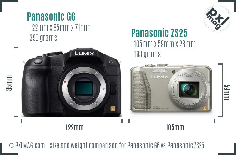 Panasonic G6 vs Panasonic ZS25 size comparison