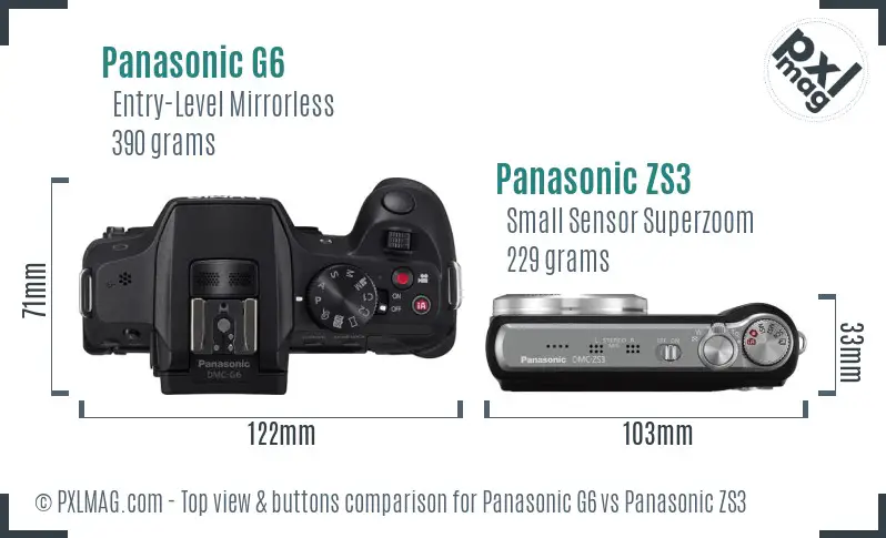 Panasonic G6 vs Panasonic ZS3 top view buttons comparison