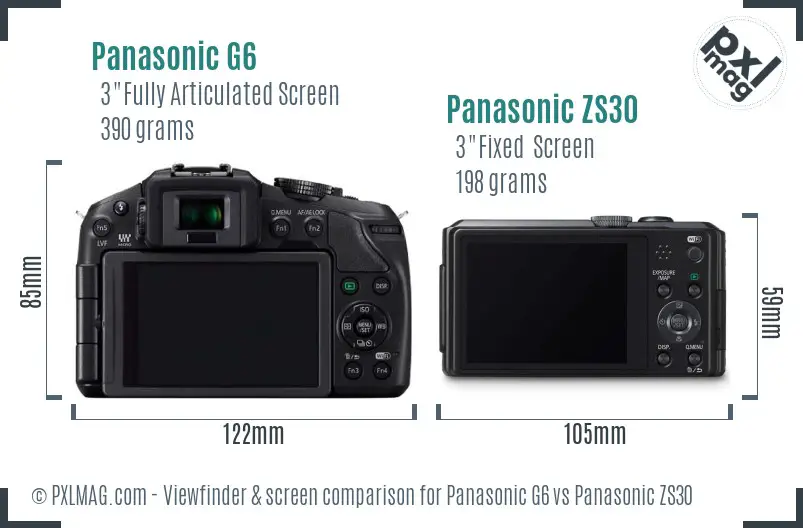 Panasonic G6 vs Panasonic ZS30 Screen and Viewfinder comparison