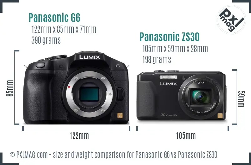 Panasonic G6 vs Panasonic ZS30 size comparison