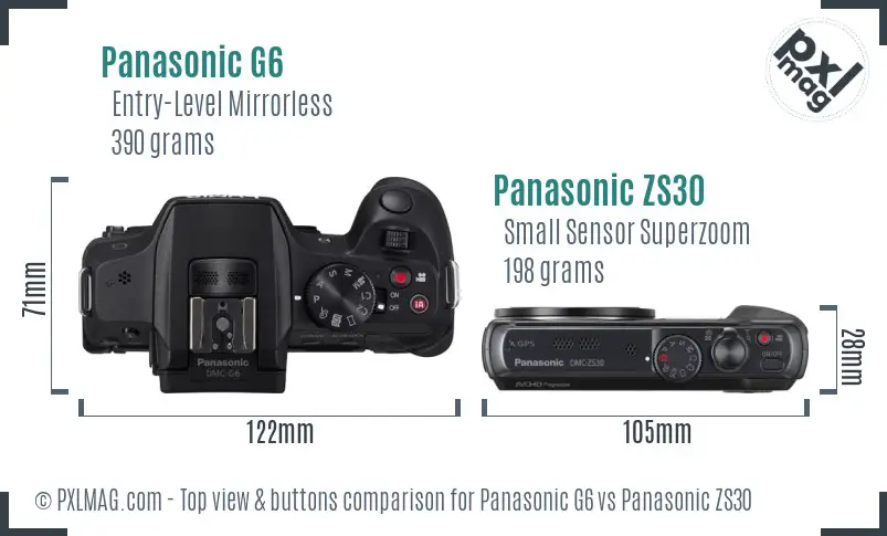 Panasonic G6 vs Panasonic ZS30 top view buttons comparison