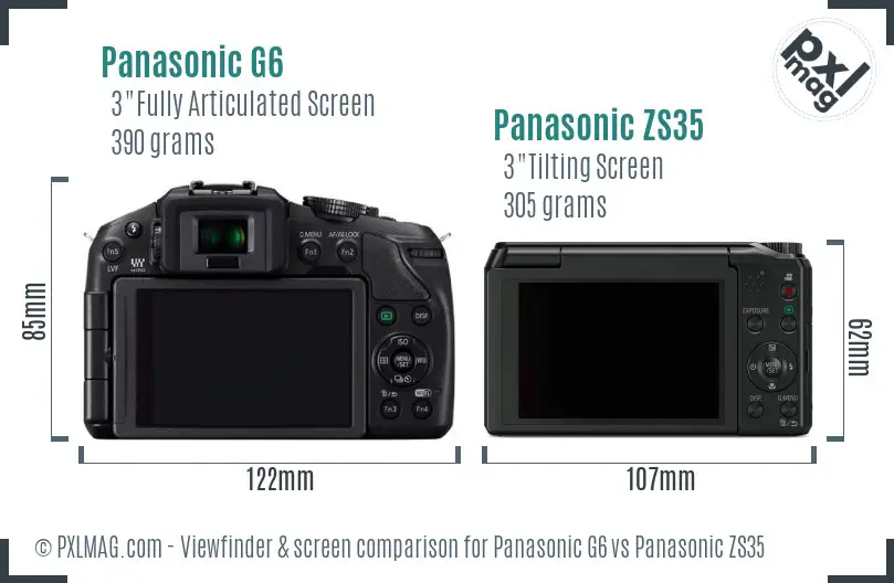 Panasonic G6 vs Panasonic ZS35 Screen and Viewfinder comparison